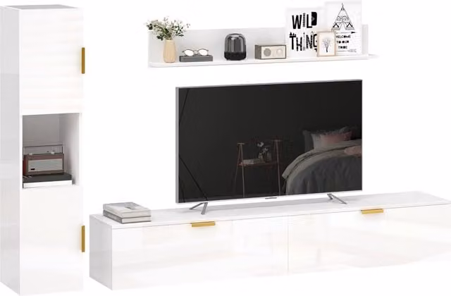 Mobile TV con ante a ribalta ¨C Minimal ¨C Bianco lucido 180x30x