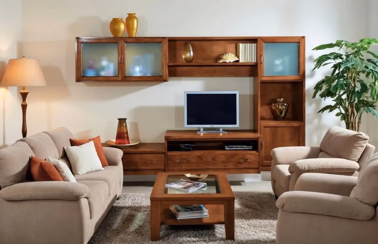Parete attrezzata porta TV moderna Mobili2g in legno e vetro color marrone L: 265 cm, P: 36/60 cm, H: 176 cm – 2