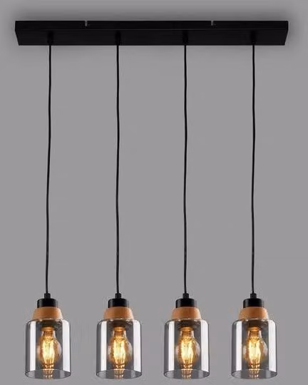Lampada a sospensione Briloner Royk in metallo, legno e vetro nero con vetro fumé, L/P/H: 65 x 9,5 x 120 cm