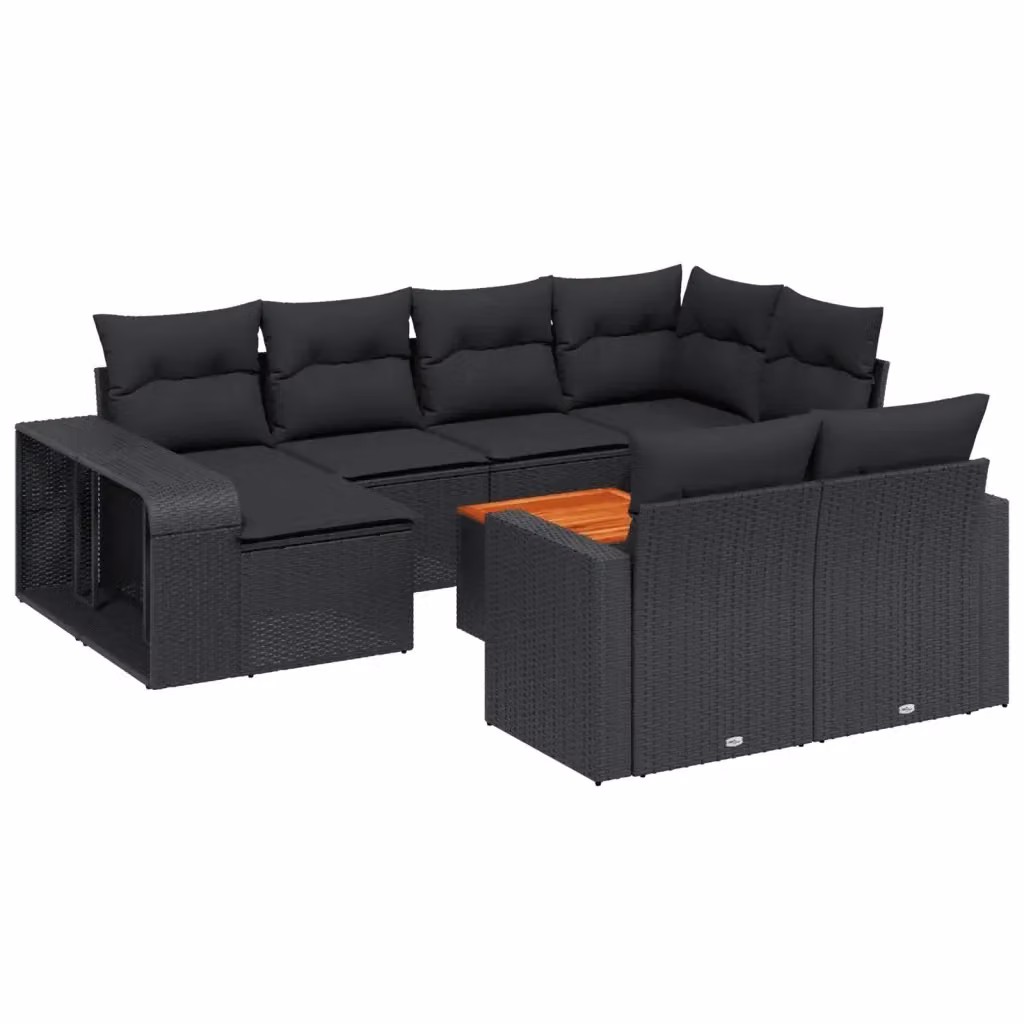 vidaXL Set Divani da Giardino 11 pz a Forma a U in Polyrattan Nero con Cuscini e Tavolino da Caffè – 2