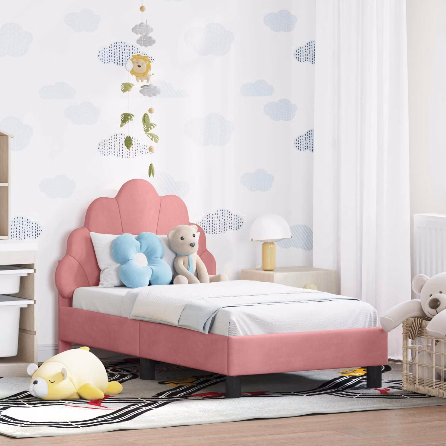 vidaXL Struttura letto per bambini moderna in velluto rosa con testata, L 140 x P 70 x H 79 cm