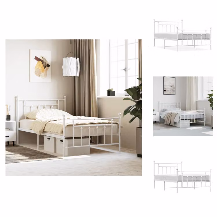 vidaXL Struttura letto con testiera e pediera in metallo bianco 107x203 cm - Letti e strutture letto