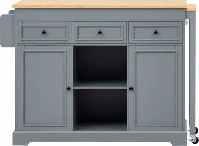 Mobile cucina moderno grigio con 3 cassetti, ripiani aperti e piano estraibile, L: 112 cm, P: 45 cm, H: 92 cm – 1