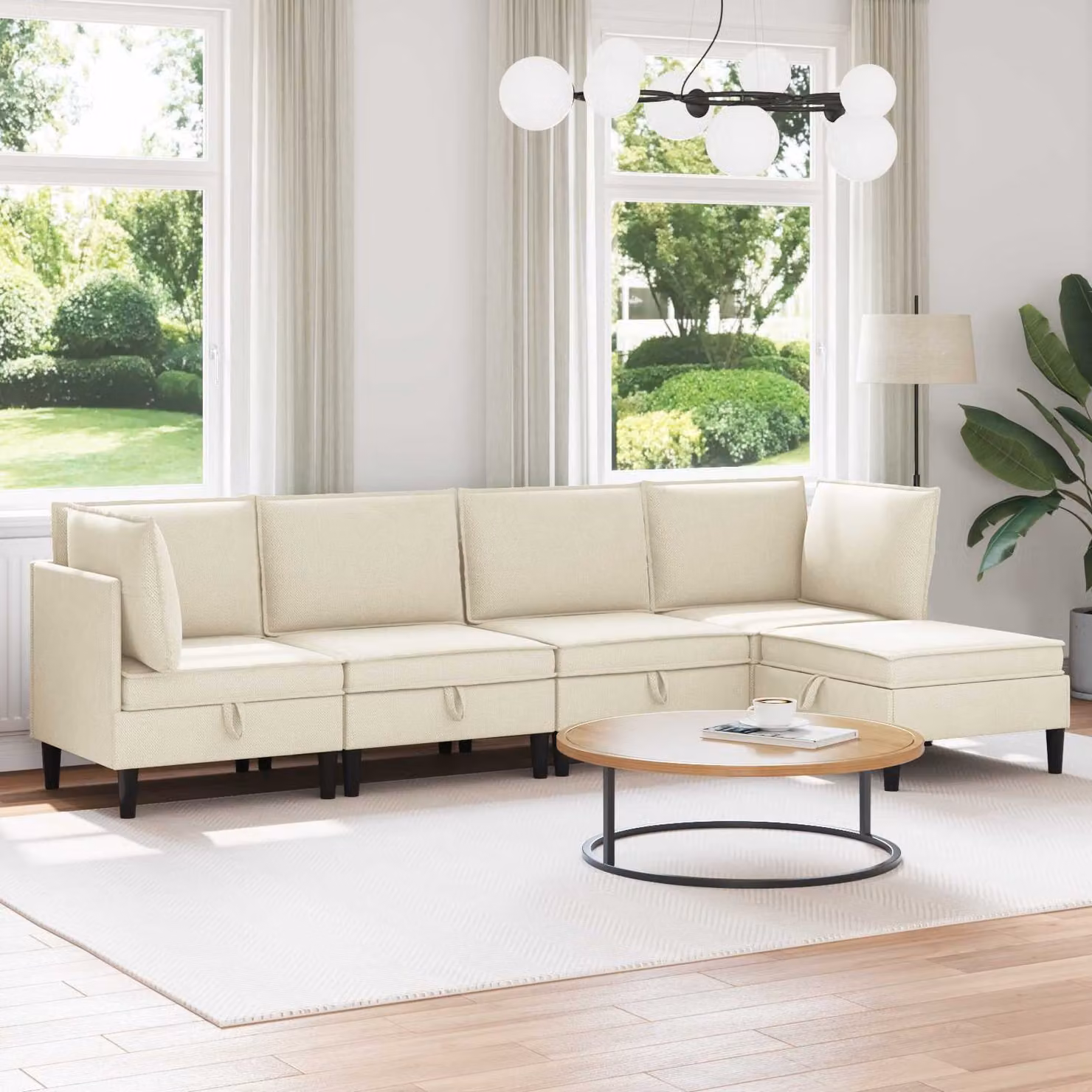 Set di mobili per il soggiorno vidaXL composto da 5 pezzi in tessuto beige con design a L e stile minimalista