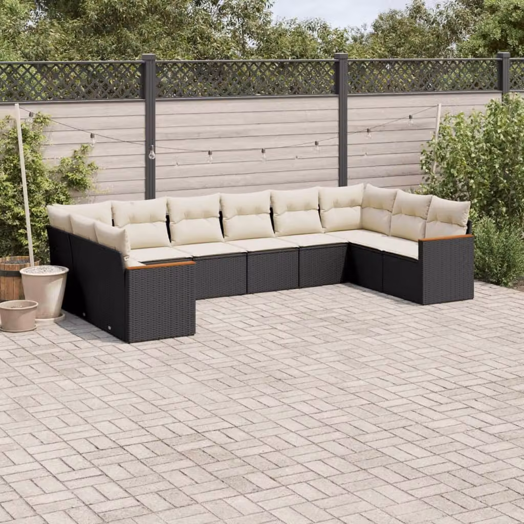 Set di Divani da Giardino vidaXL in Polyrattan Nero con Cuscini Imbottiti e Rivestimenti Rimovibili – 1