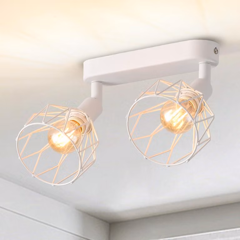 ANWIO, plafoniera a due luci, lampada da soffitto vintage nera, attacco E14, girevole. Plafoniera bianca con base rettangolare. Plafoniera, lampada da soffitto a LED, lampada per soggiorno o cameretta (senza lampadine)