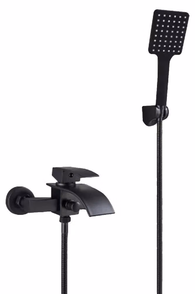 Miscelatore per vasca da bagno a cascata, con due getti, design resistente, colore nero