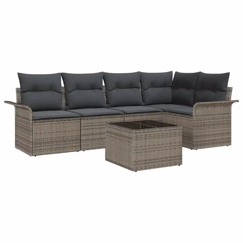Set Divano da Giardino 6 Pezzi vidaXL Grigio con Cuscini e Tavolino in Polyrattan e Metallo – 2