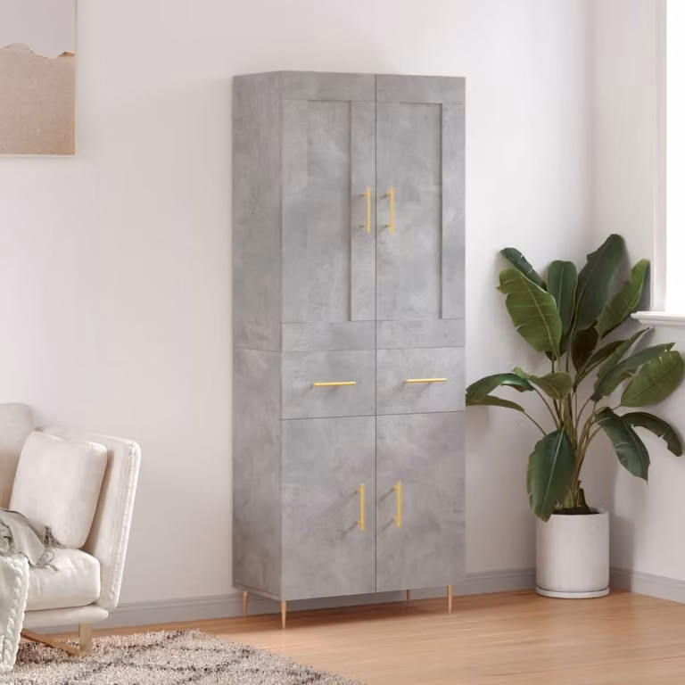 vidaXL Credenza Moderna Grigio e Oro con Ante a Battente e Ripiani Interni L: 69,5 cm, P: 34 cm, H: 180 cm