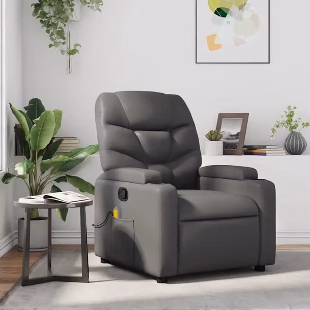 Poltrona Reclinabile Relax vidaXL in Similpelle Grigia con Braccioli – 1