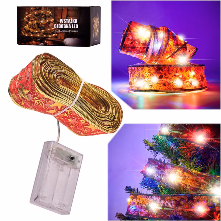 Nastro decorativo Striscia LED 10m 100LED Luci per albero di Natale Decorazione natalizia multicolore con batterie