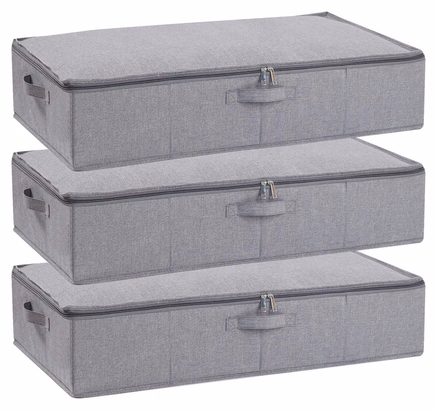 Contenitore portaoggetti da mettere sotto il letto, dimensioni 60 x 30 x 15 cm, confezione da 3, colore grigio, con coperchio, ideale per riporre vestiti