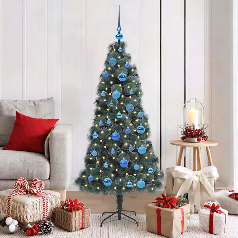 Albero di Natale artificiale moderno vidaXL verde con luci LED bianco caldo e set di palline