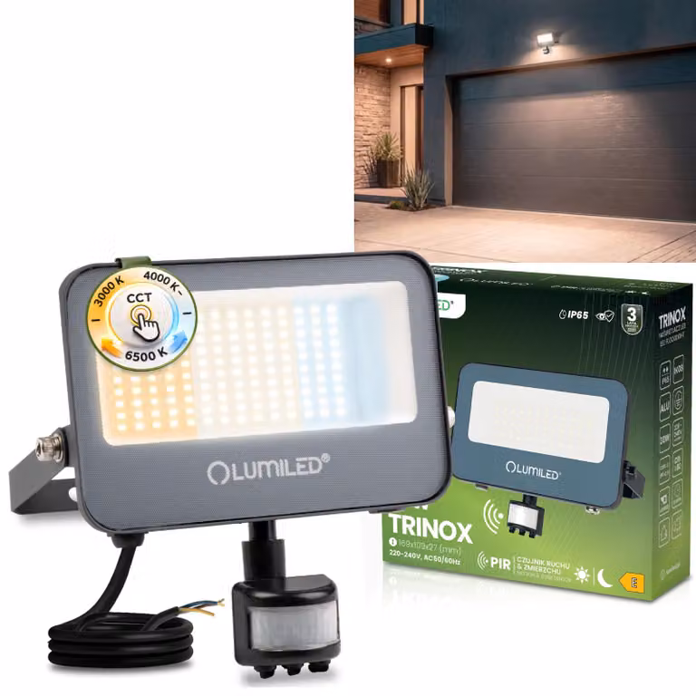 Faretto LED LUMILED per esterni 30W 3300lm CCT 3000K 4000K 6500K con sensore di movimento Sensore crepuscolare IP65 Impermeabile Proiettore per esterni Faretto da giardino Garage Cortile Faretto da parete Alluminio Grigio Faretti Proiettori neri Proiettor