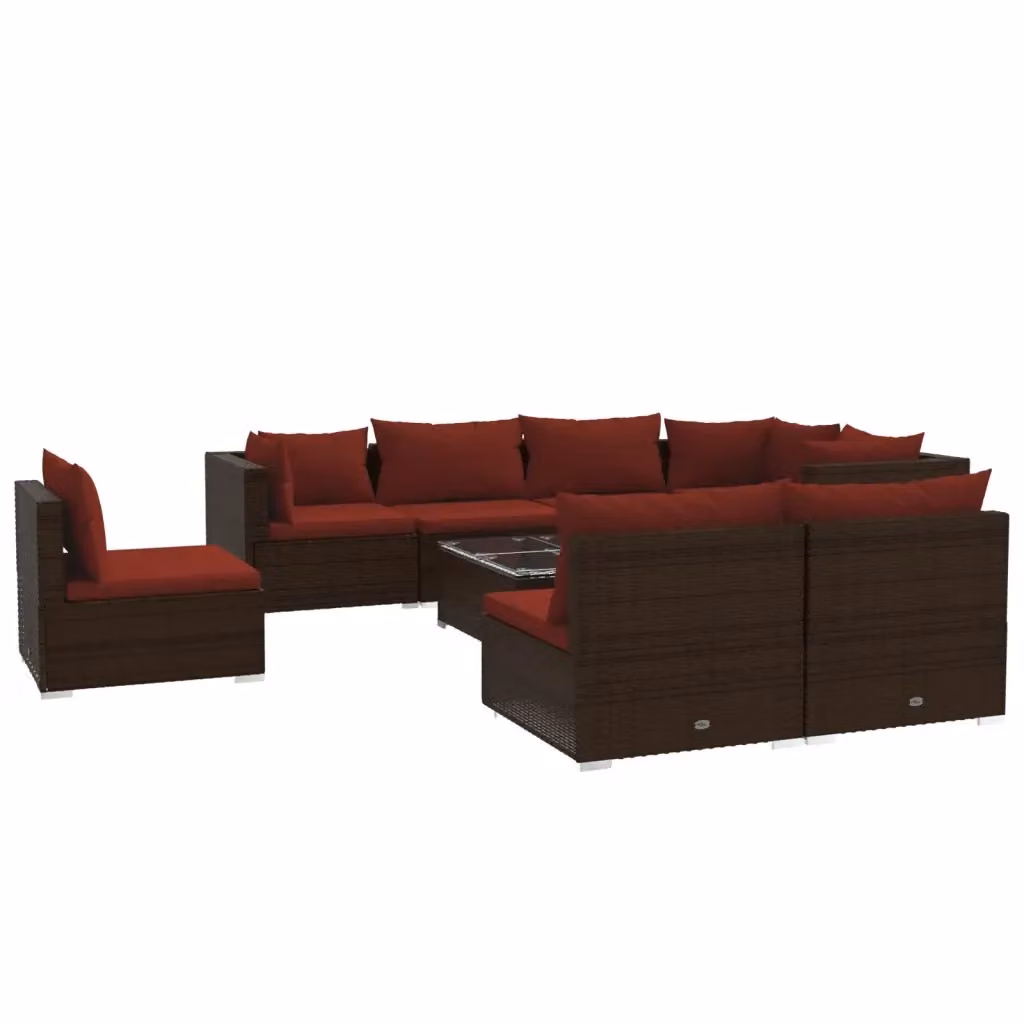 Set di Divani da Giardino vidaXL 9 Pezzi in Polyrattan Marrone con Cuscini e Tavolino da Esterno – 2
