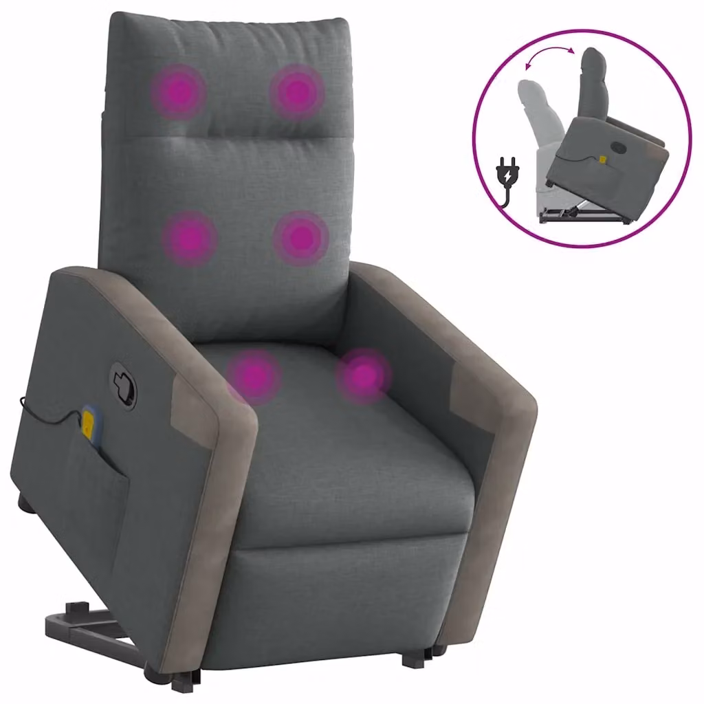 Poltrona Alzapersona Reclinabile con Assistenza Elettrica vidaXL Grigia in Tessuto e Schiuma – 2