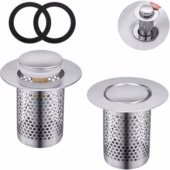 Filtro doppio per lavello, griglia in acciaio inossidabile, filtro per lavello con elemento anti-ritorno e manopola in ottone, per cucina, bagno, scarico del balcone