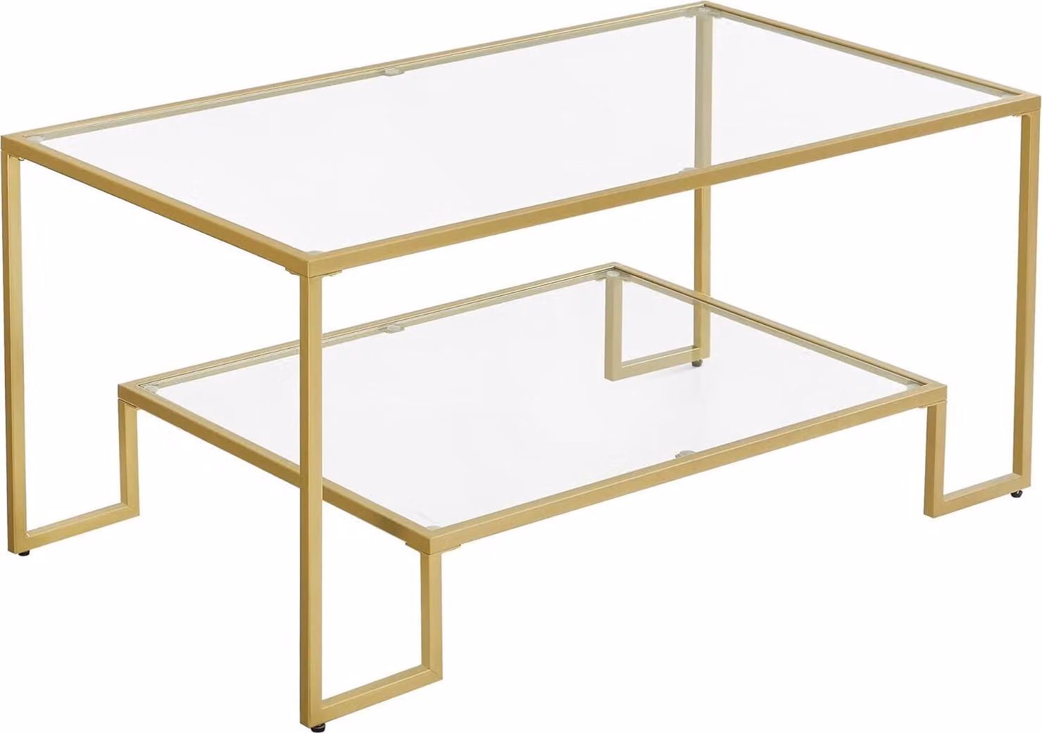 VASAGLE tavolino in vetro tavolo da soggiorno 2 ripiani in vetro temperato struttura in acciaio 100 x 55 x 45 cm decorazione per il soggiorno color oro