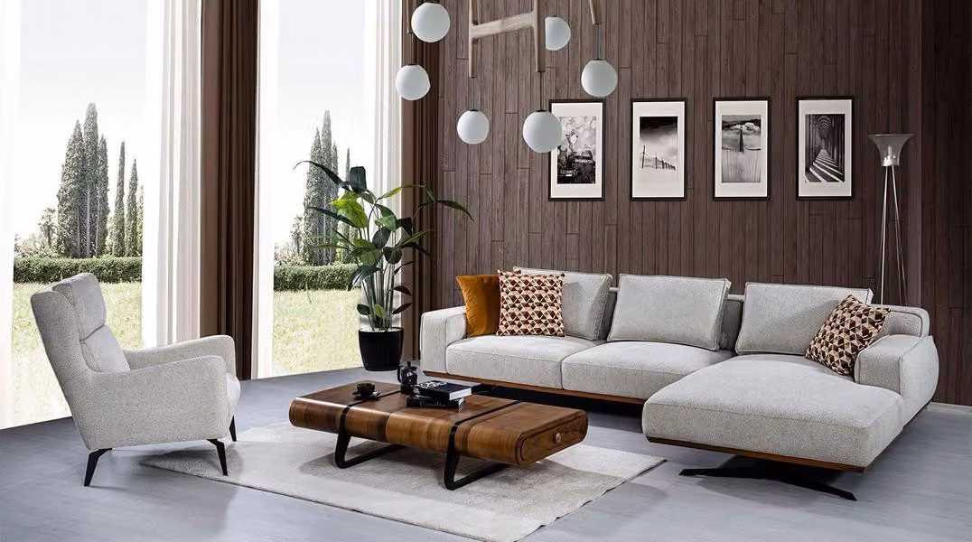 Stilvoll Wohnzimmer Set Ecksofa L-Form mit Sessel Komfortabel Textil Sofa