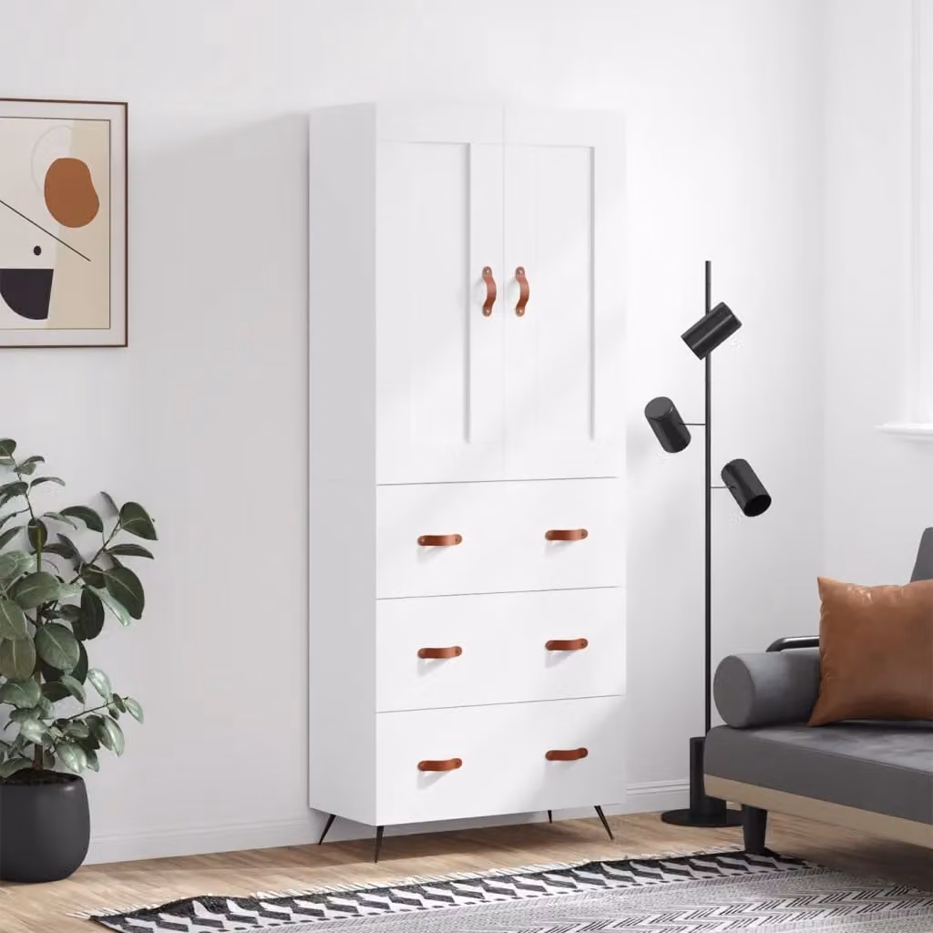 vidaXL Credenza Moderna Bianca con Ante a Battente in Legno e Metallo L: 69,5 cm, P: 34 cm, H: 180 cm