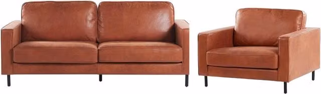 Set di Divano Beliani con Poltrona in Ecopelle e Tessuto Marrone con Struttura in Legno Massello per Soggiorno in Stile Minimalista