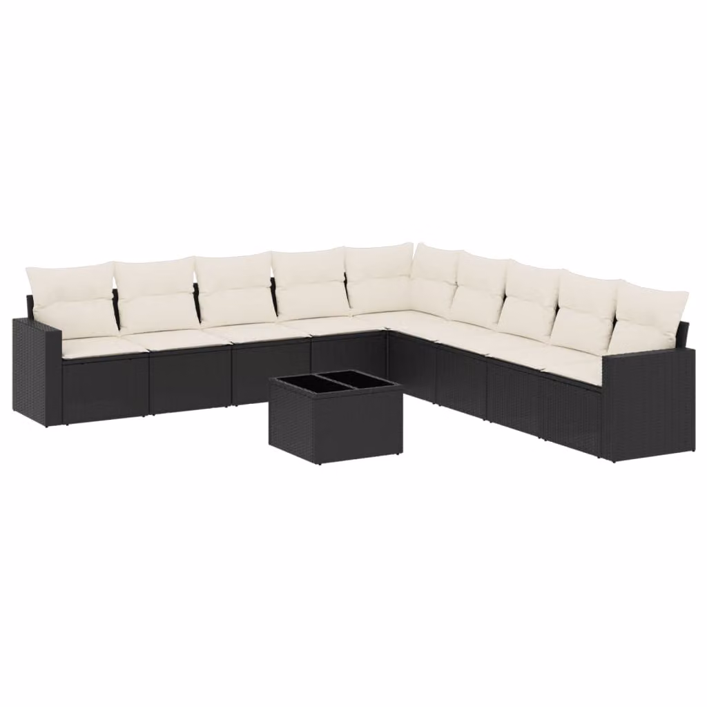 Set Divani da Giardino 10pz con Cuscini in Polyrattan Nero