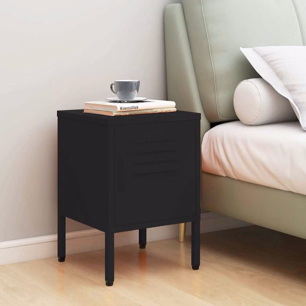 Comodino moderno vidaXL in metallo nero opaco L/P/H: 35 x 35 x 51 cm