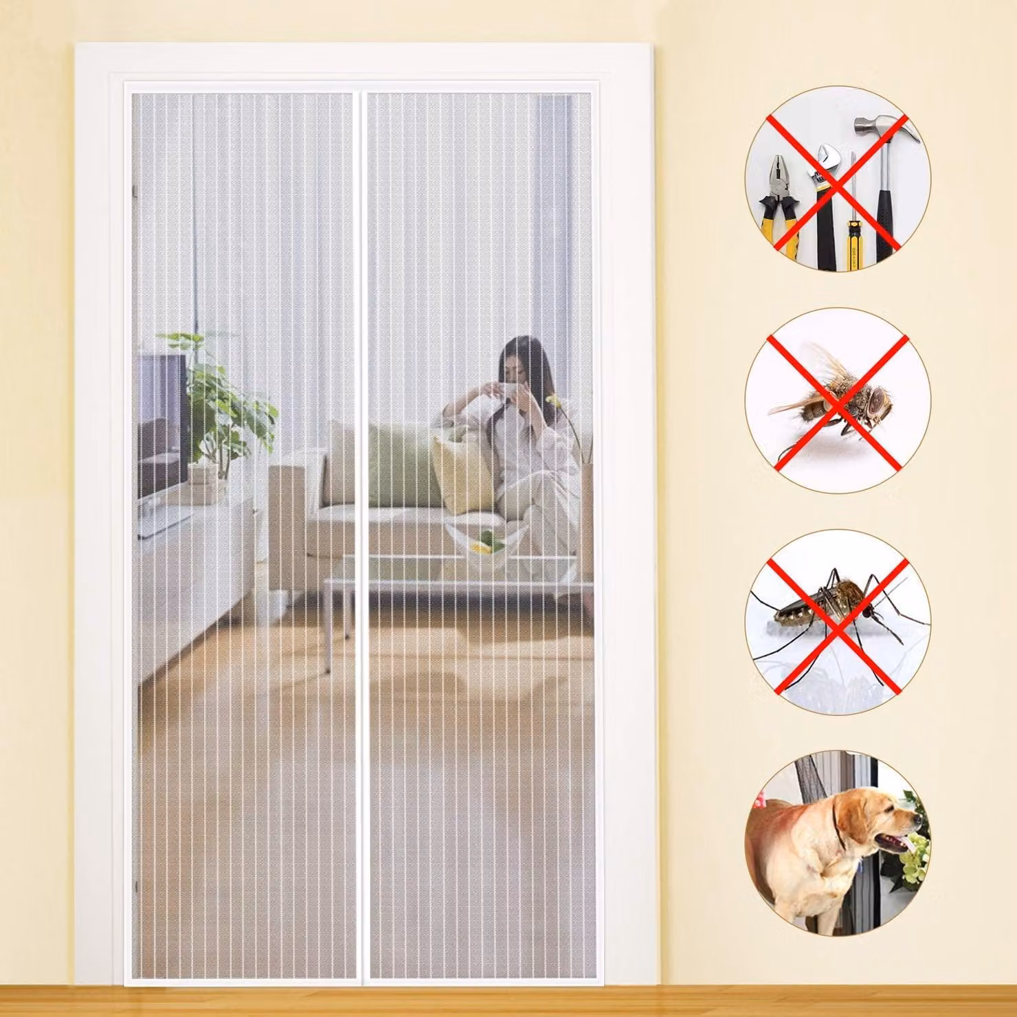 MYCARBON, zanzariera magnetica per porte, protezione dagli insetti per porte da balcone, 120x240 cm – Bianca a righe