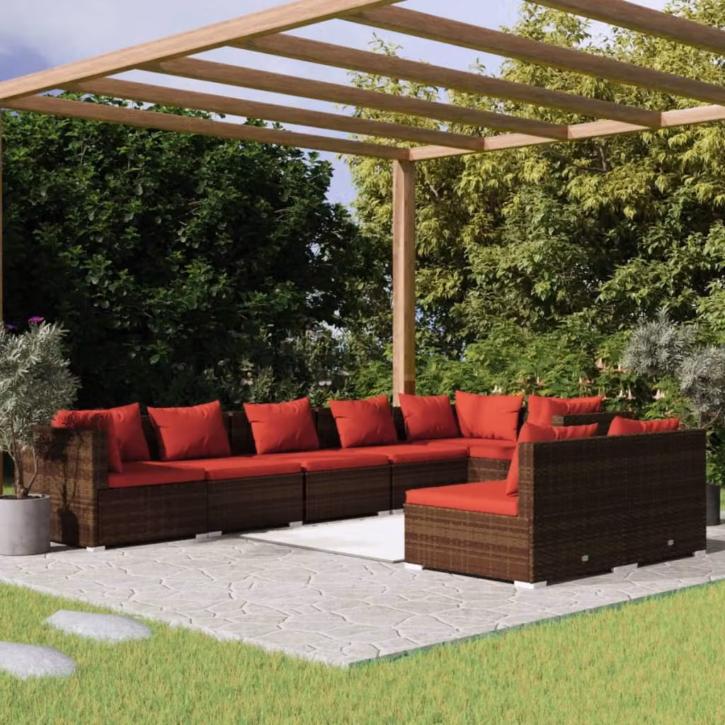 Maison Exclusive - Set da giardino 8 pezzi con cuscini Marrone Polyrattan