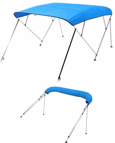 Tendalino per barca Vevor a 4 archi in poliestere 600D e telaio in lega di alluminio, parasole impermeabile con borsa portaoggetti, Blu Pacifico, Larghezza: 216-229 cm