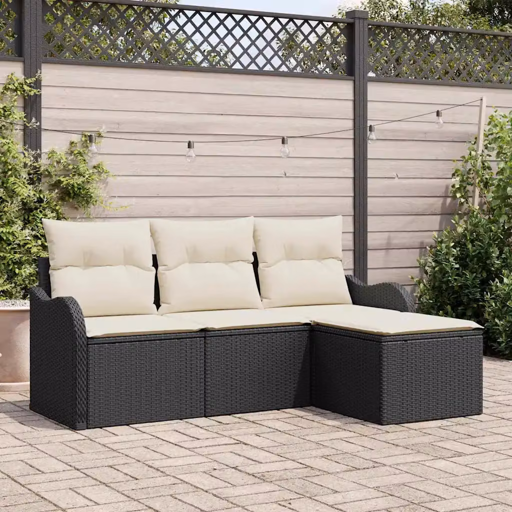 Set Divano da Giardino 4 pz vidaXL in Polyrattan Nero con Cuscini e Tavolino – 1