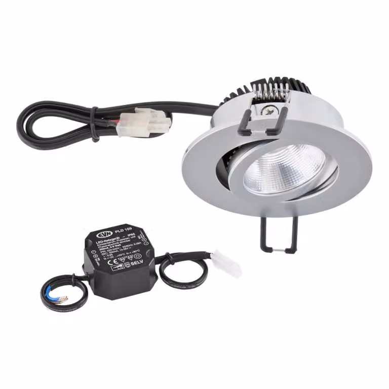 EVN P-LED da incasso a soffitto, rotonda e orientabile, cromo opaco (STL) IP20 8,4 W 4000 K 1060 lm 90 Ra dimmerabile, diametro di incasso 68 mm