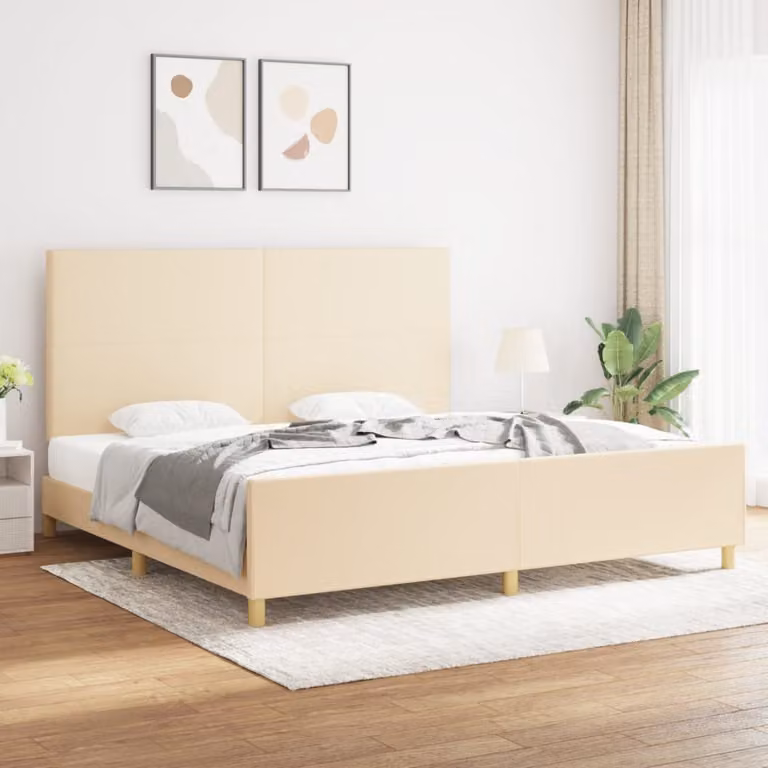 The Living Store Struttura letto con testiera in tessuto crema 200x200 cm