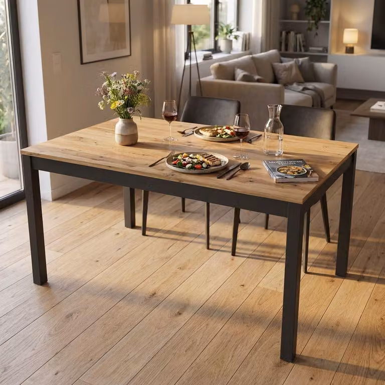 Milani Home - tavolo da pranzo allungabile 140-200 x 80 x 77 cm, quercia chiaro, fino a 8 posti