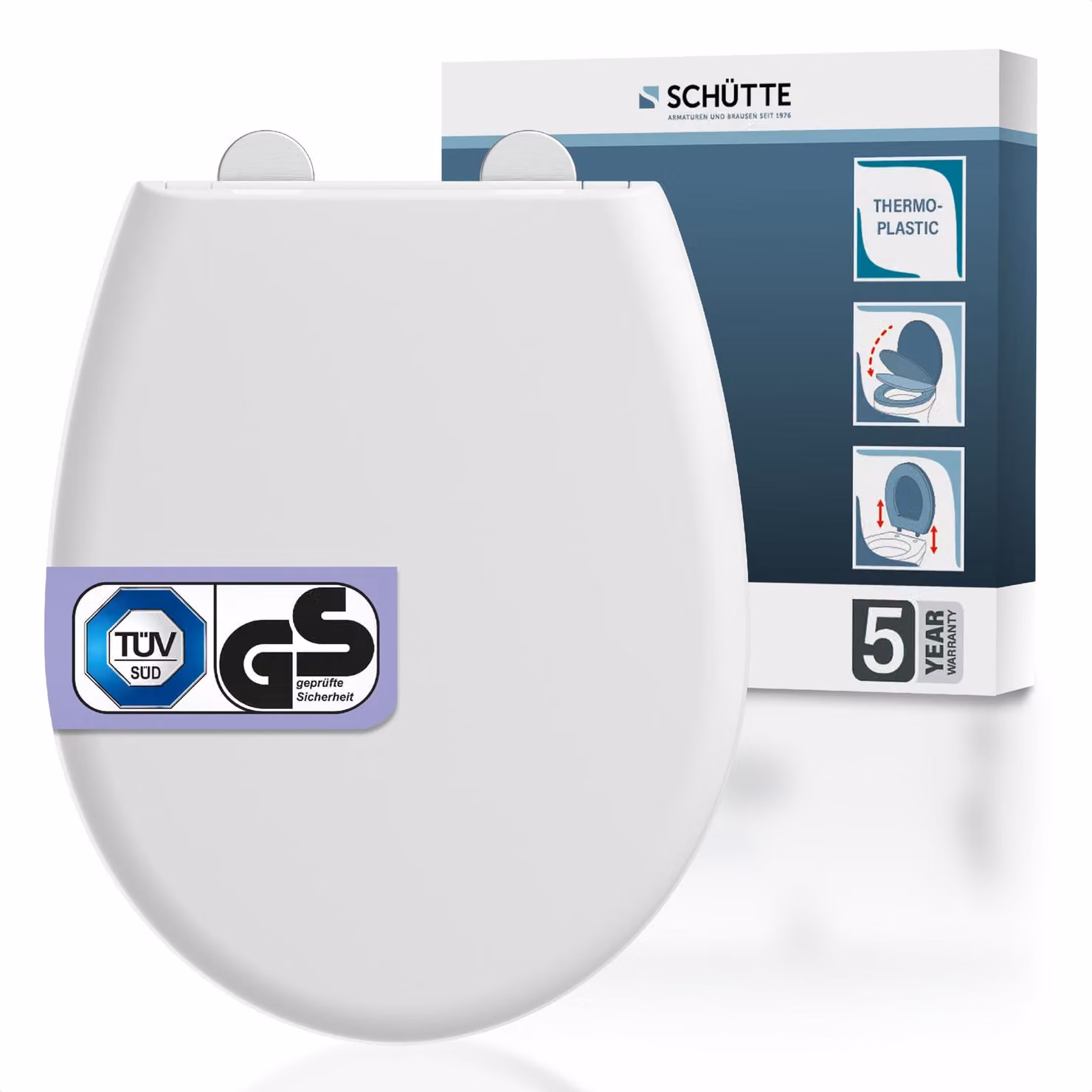 Sedile per WC in termoplastica SCHÜTTE BIANCO, PREMIUM, con meccanismo di chiusura ammortizzata e chiusura rapida