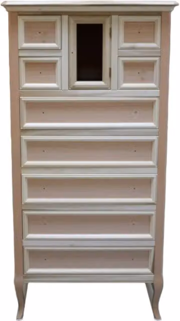 Cassettiera classica in legno di pino grezzo con 9 cassetti Mobili 2G L/P/H: 70 x 43 x 140 cm