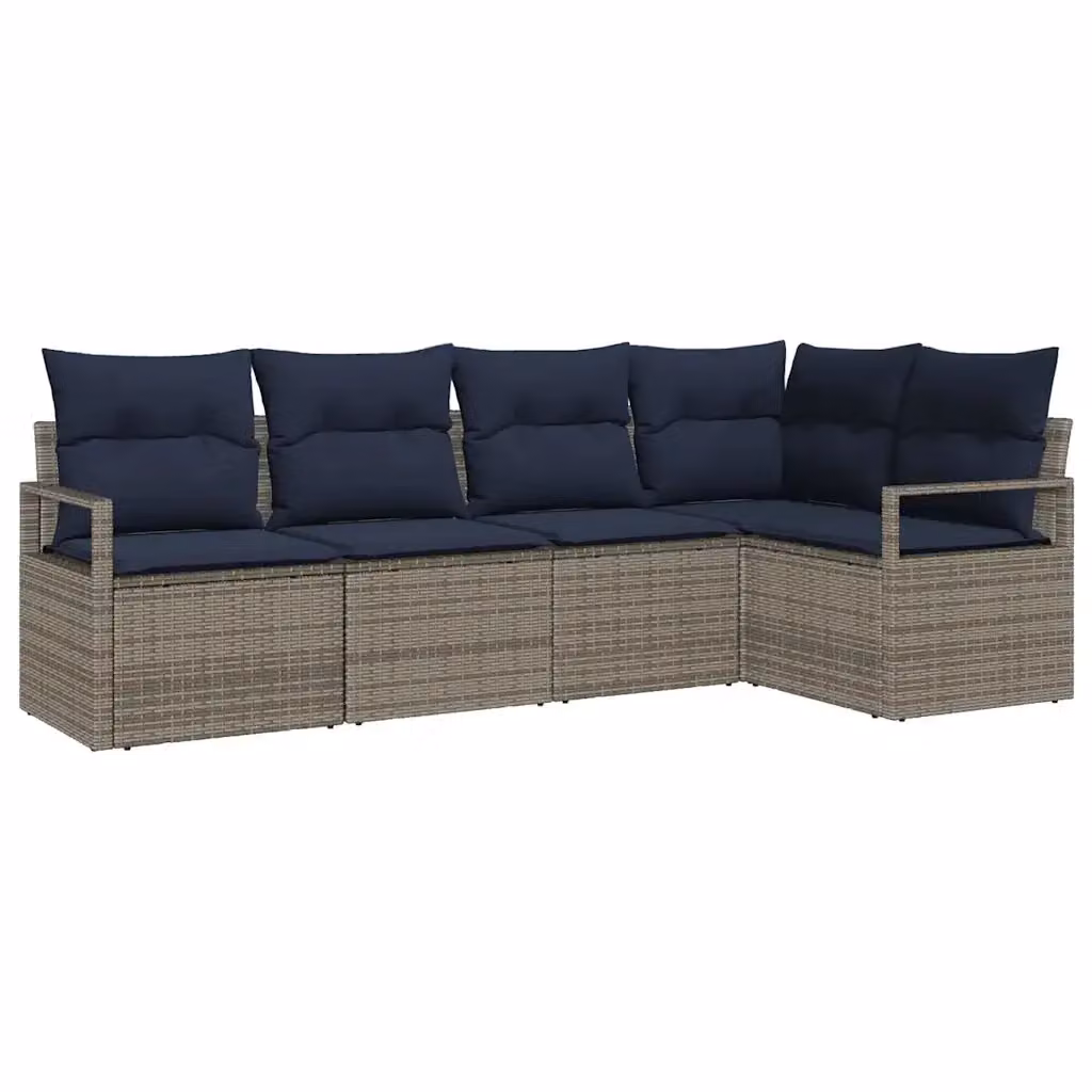 Set di divani da giardino a forma di L vidaXL in rattan con struttura in metallo e cuscini inclusi, Grigio e Blu – 2