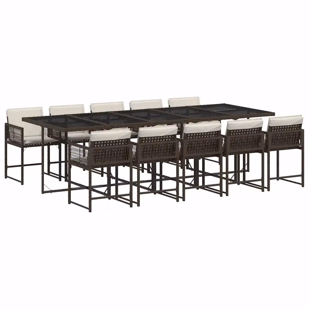 vidaXL Set da Pranzo da Giardino 11 pz in Polyrattan Marrone con Piano in Vetro – 2