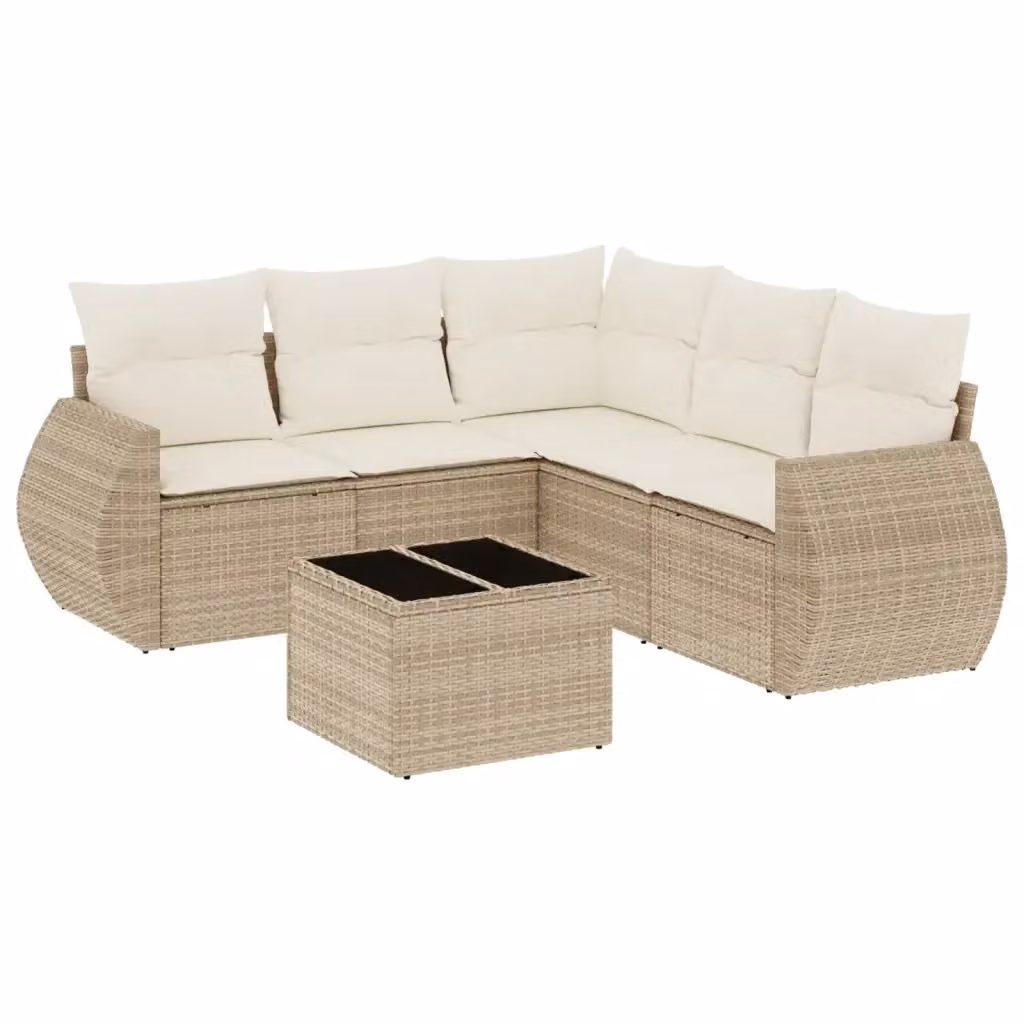 vidaXL Set Divano da Giardino 6 pz a Forma a L in Polyrattan Beige con Cuscini e Tavolino da Esterno – 2