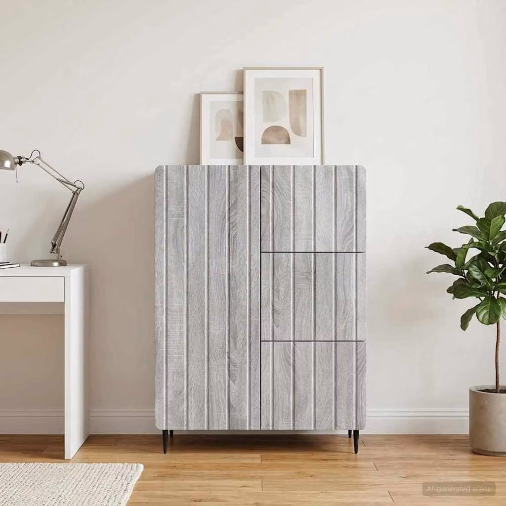 Credenza moderna vidaXL in legno ingegnerizzato e metallo, Grigio Sonoma, L: 66 cm, P: 34,5 cm, H: 91,5 cm