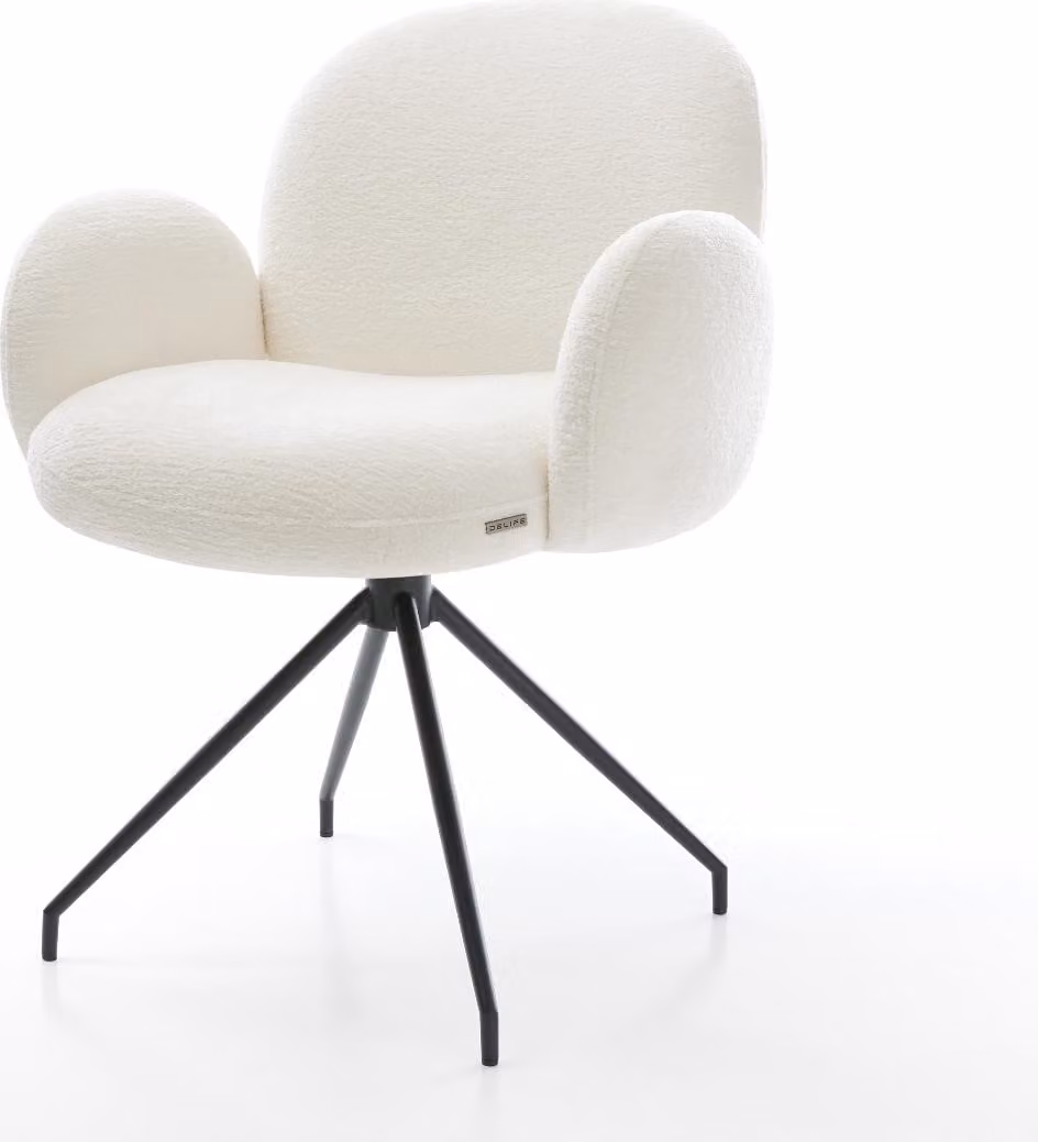 DELIFE Sedia da pranzo Nube-Flex con braccioli Bouclé Soft Beige Telaio a croce conica Nero Nucleo a molle tascabili