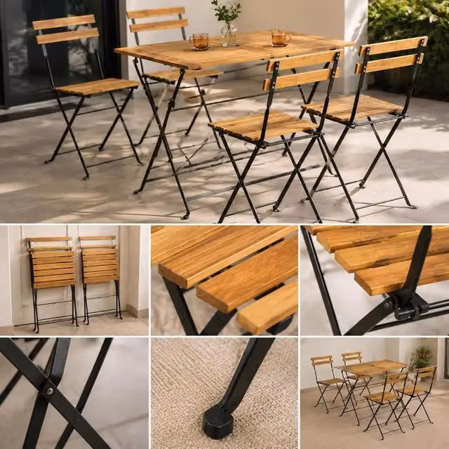 5-piece Folding Garden Dining Set Made Of Solid Acacia Wood