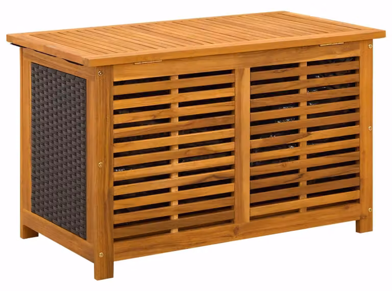 Contenitore da giardino in legno massello di acacia, capacità 185 litri, dimensioni 90 x 50 x 56 cm, colore nero