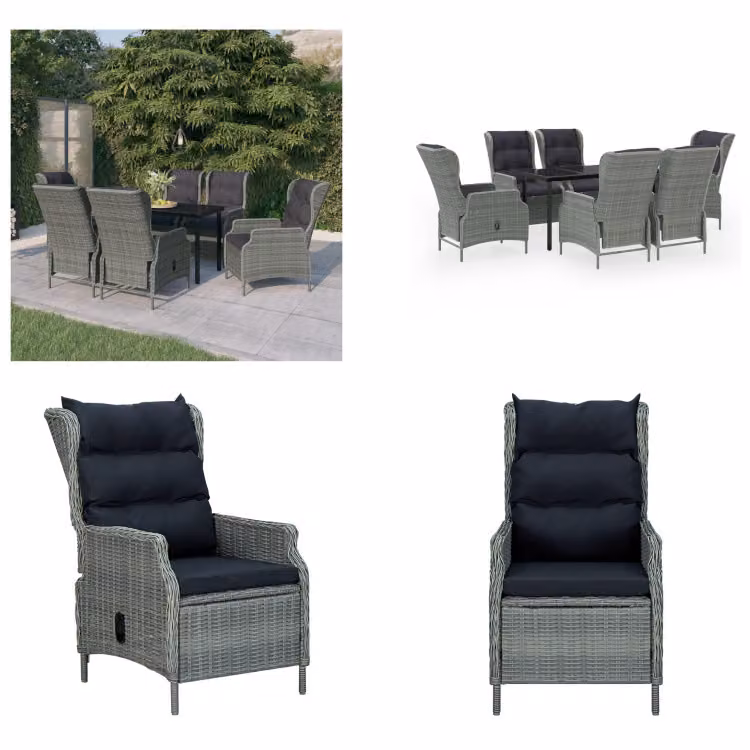 vidaXL Set da pranzo da giardino 7 pezzi grigio chiaro - Set da pranzo da giardino - Set da pranzo in polirattan - Set da pranzo per esterni