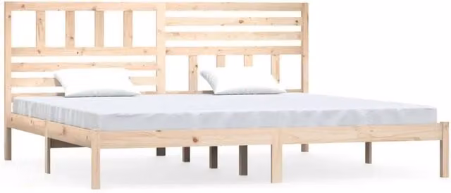 Letto matrimoniale in legno massello di pino naturale con giroletto e doghe fisse L/P: 180 x 200 cm