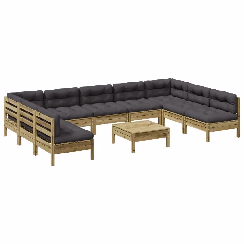 Set di Divani da Giardino a Forma di U vidaXL in Legno di Pino Trattato con Cuscini Grigio Antracite – 2