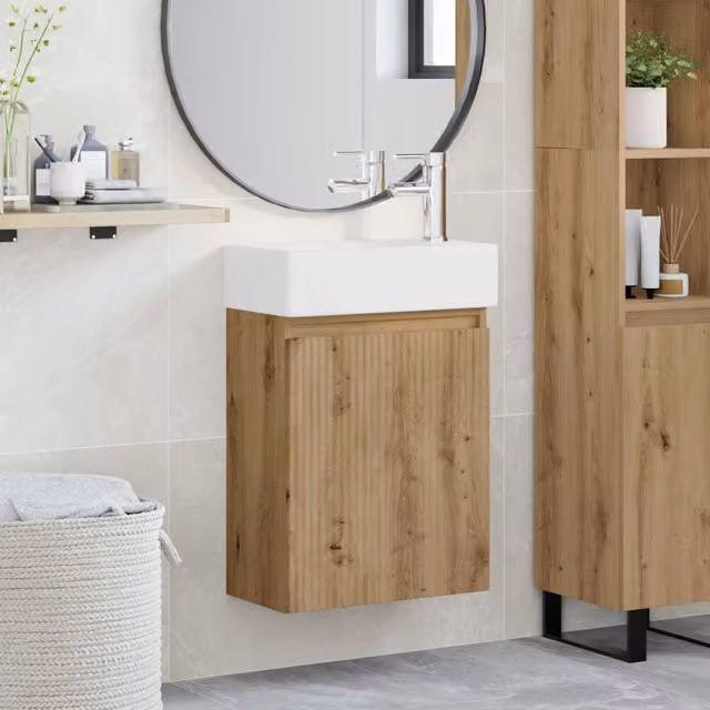 Mobile bagno sospeso vidaXL in legno rovere con ante a battente bianco e marrone