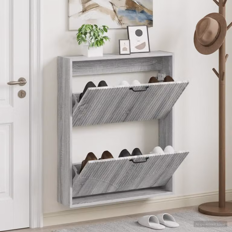 Mobiletto per scarpe da muro vidaXL HOORN moderno in MDF e metallo, L: 71 cm, P: 17 cm, H: 86 cm