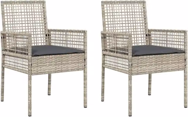Set di 2 sedie da giardino in polyrattan con cuscini grigie con braccioli per esterno e terrazza L/P/H: 55 x 53 x 85 cm