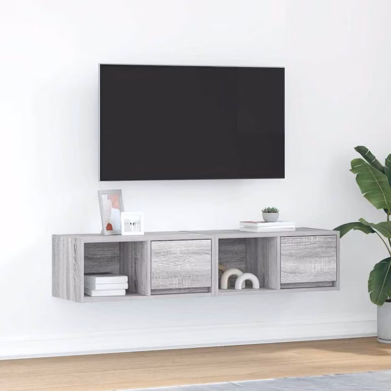 Set di 2 Mobili TV vidaXL in Legno Multrato e MDF, Colore Grigio, L 60 cm x P 31 cm x H 25,5 cm